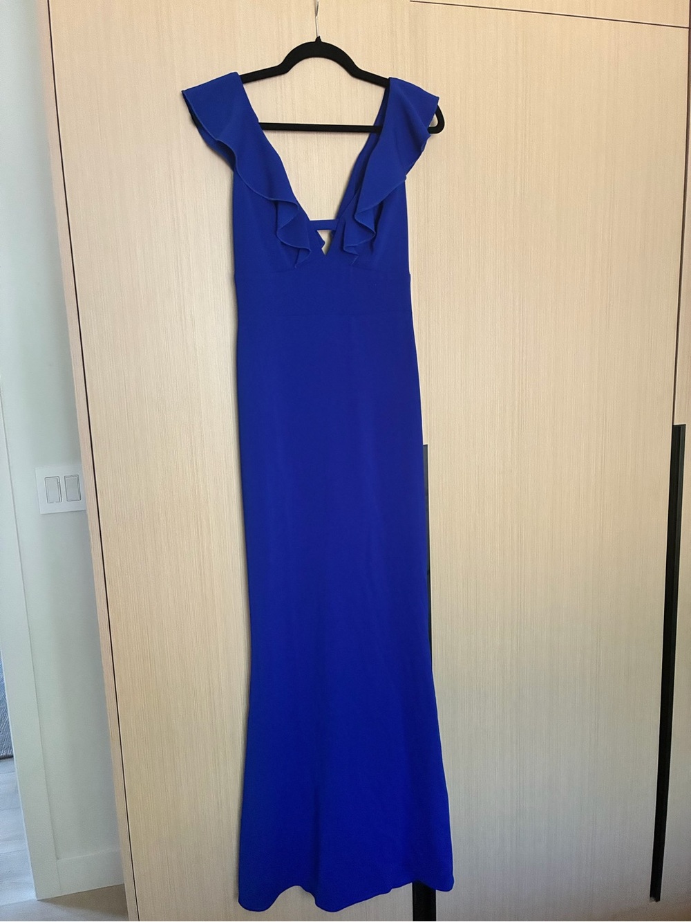Issue New York Cobalt Blue Ruffle-Shoulder Maxi Dress